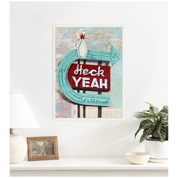 Kate and Laurel Framed Canvas Wall Art Print Heck Yeah by Krista V. Allenstein, 18 x 24 Sylvie White Frame, Vintage, Americana Art for Wall Decor