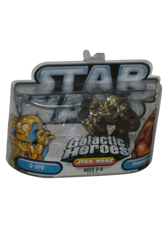 Star Wars Galactic Heroes (2004) Chewbacca & C-3PO Hasbro Toy Figure Set - (Dented Plastic)