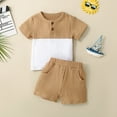 thumbnail image 2 of Gubotare Toddler Clothes for Boys Color Block Toddler Baby Boy Summer T Shirt Shorts Outfits Short Sleeve Tee Tops Clothes Set 6 9 12 18 24 Months 2T 3T 4T (Brown,Size 18-24 Months), 2 of 9