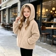 thumbnail image 4 of VEKDONE Boys Girls Sherpa Coat Full Zip Warm Fleece Jacket with Pockets Kids Lightweight Hooded Fall Winter Outerwear Beige,6-7 Years, 4 of 8