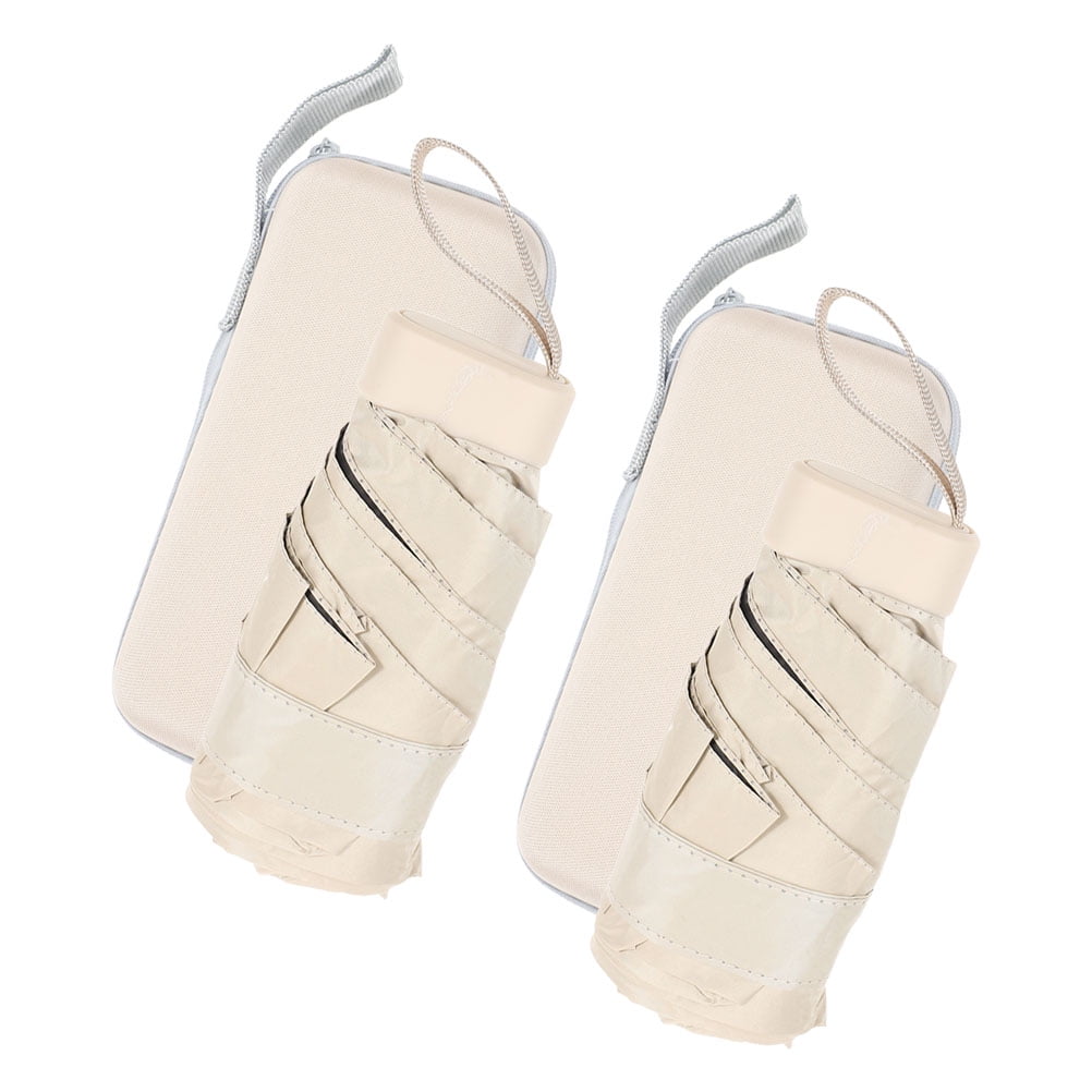 Raindrops Small Automatic Folding Travel Umbrella with Breeze Vent - Compact Beige Rain