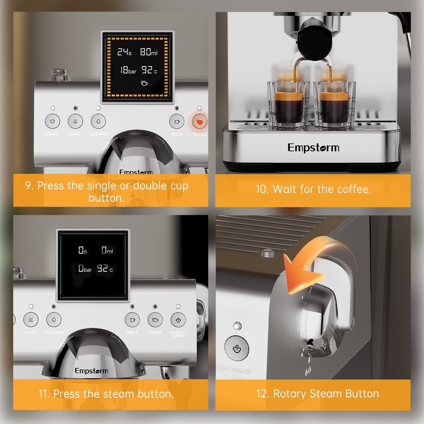 Empstorm Espresso Machine 20 Bar Steel Espresso Machines with Milk Frother, Cold & Hot Brew for Cappuccino/Latte/Ice Coffee, Home/Office/Cafe - CB2