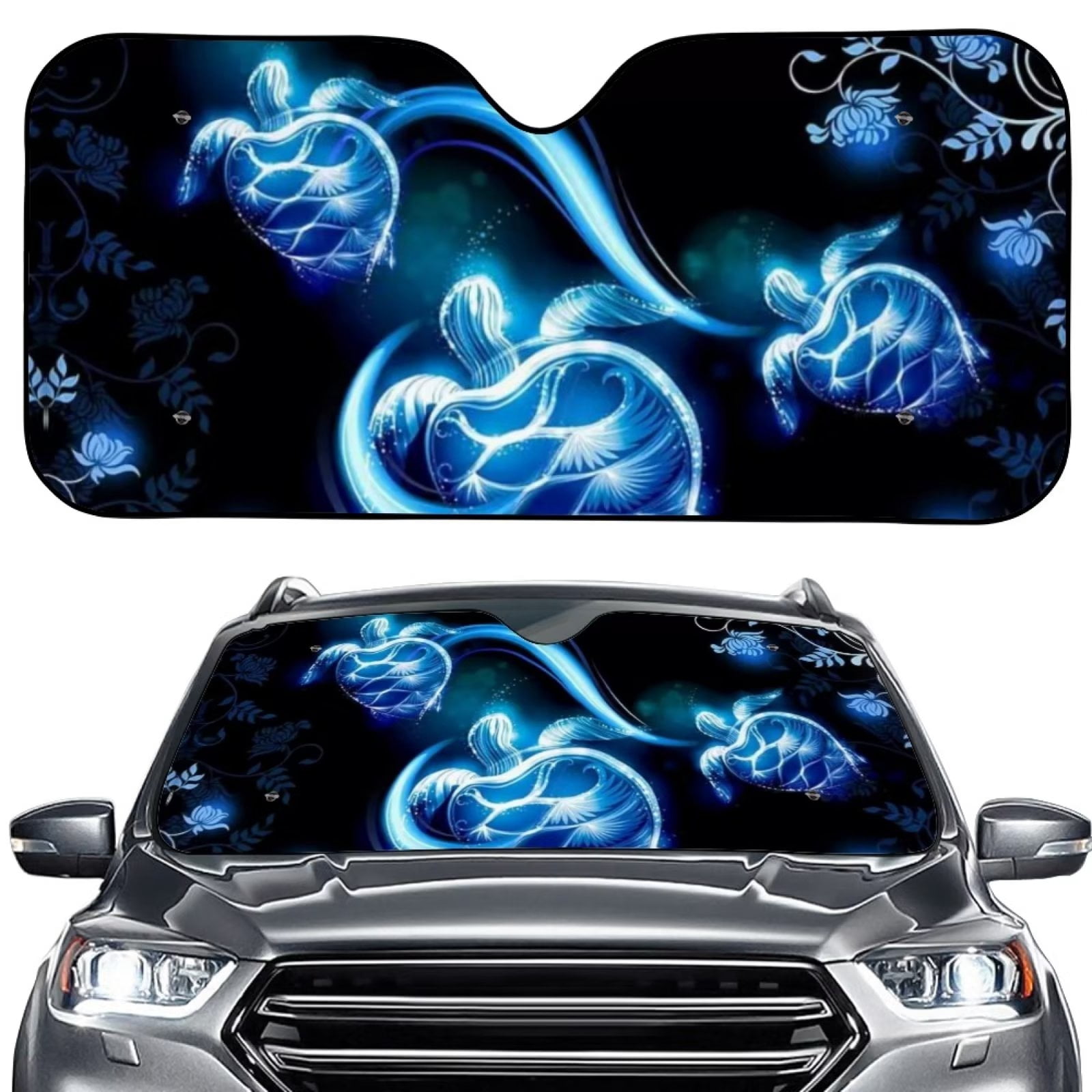 NETILGEN Blue Neon Sea Turtle Car Sun Shade for Windshield Fit Van ...