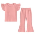 thumbnail image 2 of Amidoa Girls Summer 2 Piece Outfits Kids Ruffle Sleeve T-Shirt and Cute Casual Pants Clothing Sets Pink Size 5T, 2 of 5