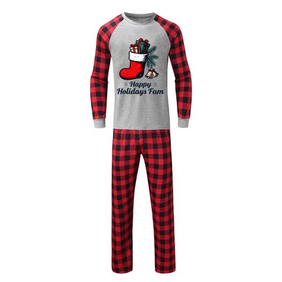 jobturf Family Christmas Pajamas Matching Sets Festival Fashion Cute Pj Sets Xmas Long Sleeve Shirts and Plaid Pants 2 Piece Outfits Size M