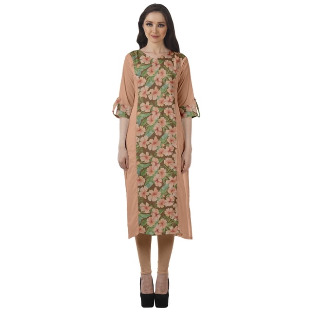 Moomaya Cotton Straight Tunic WoMen's Readymade Printed Kurta V Neck Summer Wear