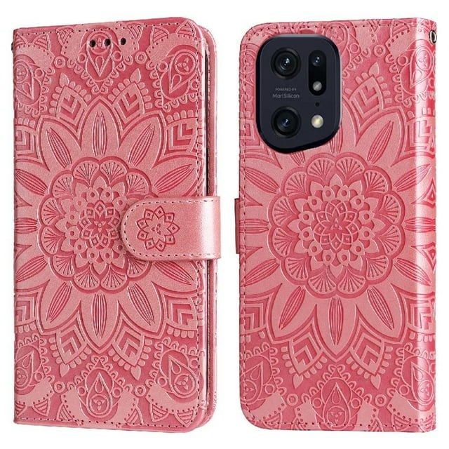 Funda tipo cartera GANGXUN para OPPO Find X5 , diseño girasol, cuero PU, soporte, cierre magnético, tarjetero