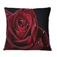 thumbnail image 2 of Designart Red Rose with Raindrops on Black - Flowers Throw Pillowwork - 18x18, 2 of 5