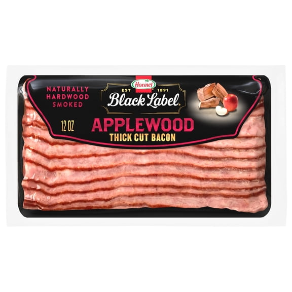HORMEL BLACK LABEL Bacon, Premium Applewood, Gluten Free, Refrigerated, 12 oz Plastic Package