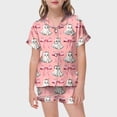thumbnail image 2 of CUZIBR Girls Halloween Pajamas Sets Summer Fall Outfits Bow Ghost Print Kids Short Sleeve Lapel Button Down Top Elastic Waist Shorts Two Piece Soft Sleep Loungewear Outfits,1-Pink,8-9 Years, 2 of 4