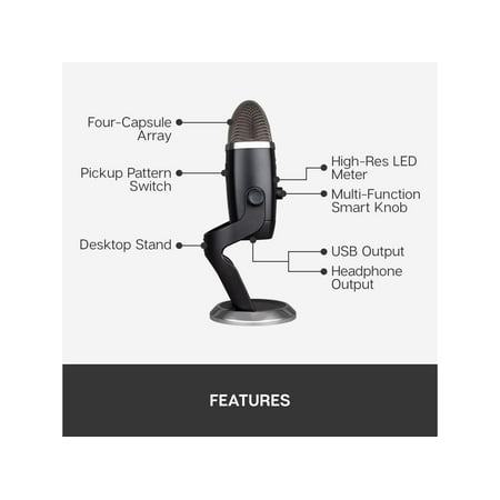 Blue Yeti X Professional USB Condenser Microphone for PC, Mac, Gaming, Recording, Streaming, Podcasting on PC, Desktop Mic with High-Res Metering, LED Lighting, Blue VO!CE Effects - Black