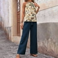 thumbnail image 5 of MORTTIC Women's Halter Neck 2-Piece Set Sleeveless Crop Top Wide Leg Pants Outfit Summer Beach Vacation Blue F，XL, 5 of 6