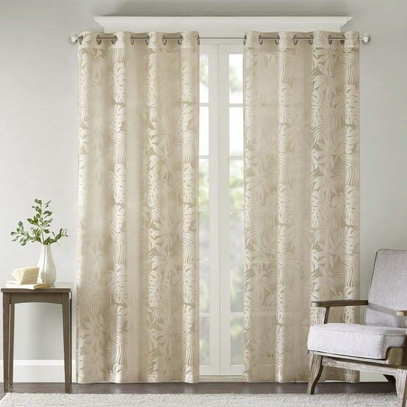Madison Park Leilani 50x84" Palm Leaf Burnout Window Sheer in Natural