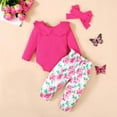 thumbnail image 6 of bbymog Toddler Outfits for Girls 3 Piece Long Sleeve Knitted Toddler Romper and Pants with Headband 3-24 Months Baby Girl Clothes Hot Pink 18 Months, 6 of 9