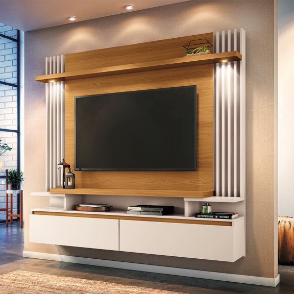 Panel para TV con Iluminación LED y Almacenamiento Inferior Cosmo | Diseño Curvo | Puertas Abatibles