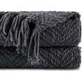 thumbnail image 1 of Battilo Dark Grey Throw Blanket for Couch, Knit Charcoal Throw Blanket Versatile for Chair, 60 x 80 Inch - Super Soft Warm Grey Blanket with Tassels for Bed, Sofa and Living Room, 1 of 6