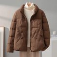 thumbnail image 2 of Olyvenn Winter Fashion Solid Comfy Down Coat Women Short Puffer Jacket Zip up Loose Casual Warm Light Parkas Coffee S, 2 of 9