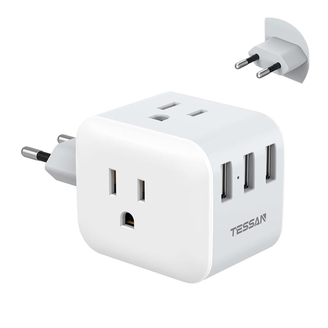 Adaptador de enchufe de viaje TESSAN 6 en 1 con 3 salidas de CA y 3 USB tipo C