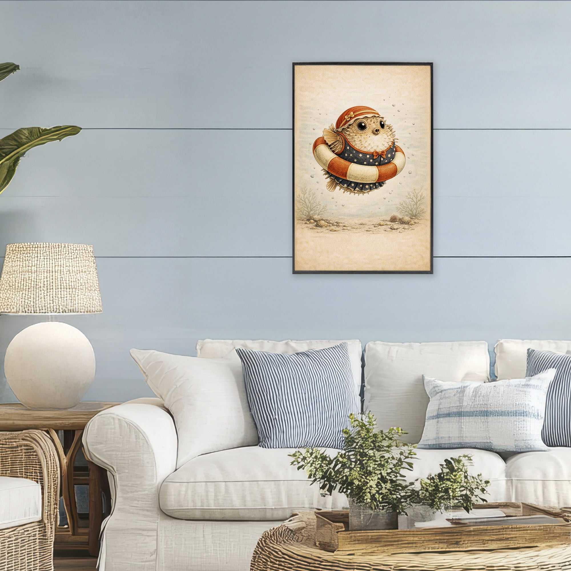 Stupell Industries Pufferfish Of Maritime Bathing Society Black Framed Giclee Art, design by Grotto Studios