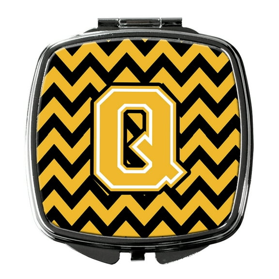 Letter Q Chevron Black and Gold Compact Mirror