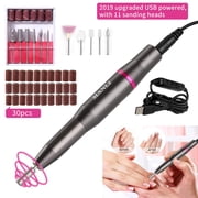 Nail Drill Machine, 30000rpm Professional Rechargeable Nail Drill Kit with 2000mAh Phone Power Bank