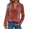 thumbnail image 3 of Women's Fashion Athleisure Long-Sleeve Vintage Floral Print Stand Collar Polo Shirt Top, Comfortable & Skin-Friendly & Breathable, Gifts for Women, 3 of 6
