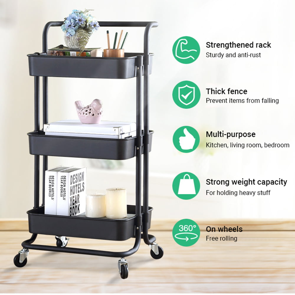 Utility Cart with Adjustable Shelves Gray UBSC60GS Easy Assembly SONGMICS Metal Rolling Cart