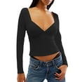 thumbnail image 1 of Diconna Women Slim Fit Shirt Autumn Backless Long Sleeve Side Slit Crop Tops Trendy Solid Color Basic Tee, 1 of 4