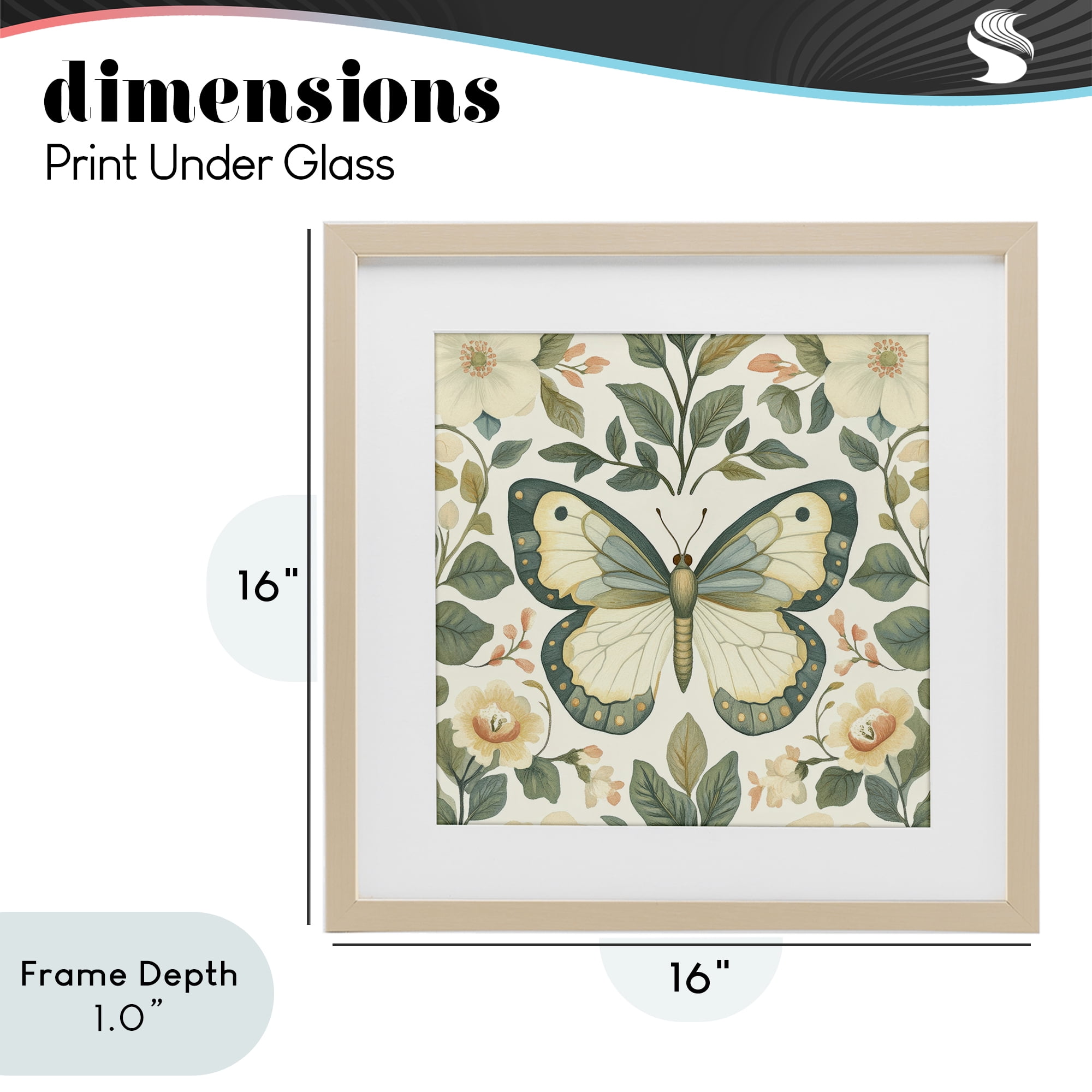 Stupell Industries Sage Butterfly and Florals Birch Framed Print Under Glass, design by Petal Prints Design