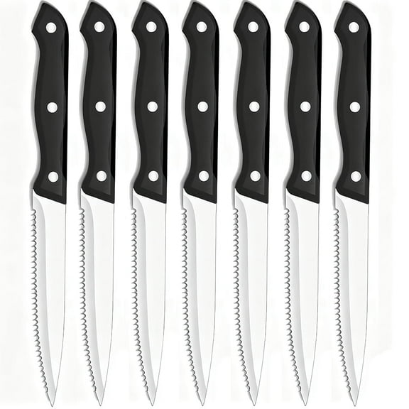 Serrated Steak Knives Set of 6 Sharp Dinner Knife Cutlery Set Stainless Steel Kitchen Knife for Precise Cutting,Dishwasher Safe