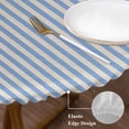 thumbnail image 3 of Blue Striped Round Tablecloth, Fitted Table Cover with Elastic for 55"-60" Round Tables, Modern Simple Farmhouse Beige Vintage Table Cloth Outdoor Indoor Dinning Party Waterproof Tablecloths, 3 of 7