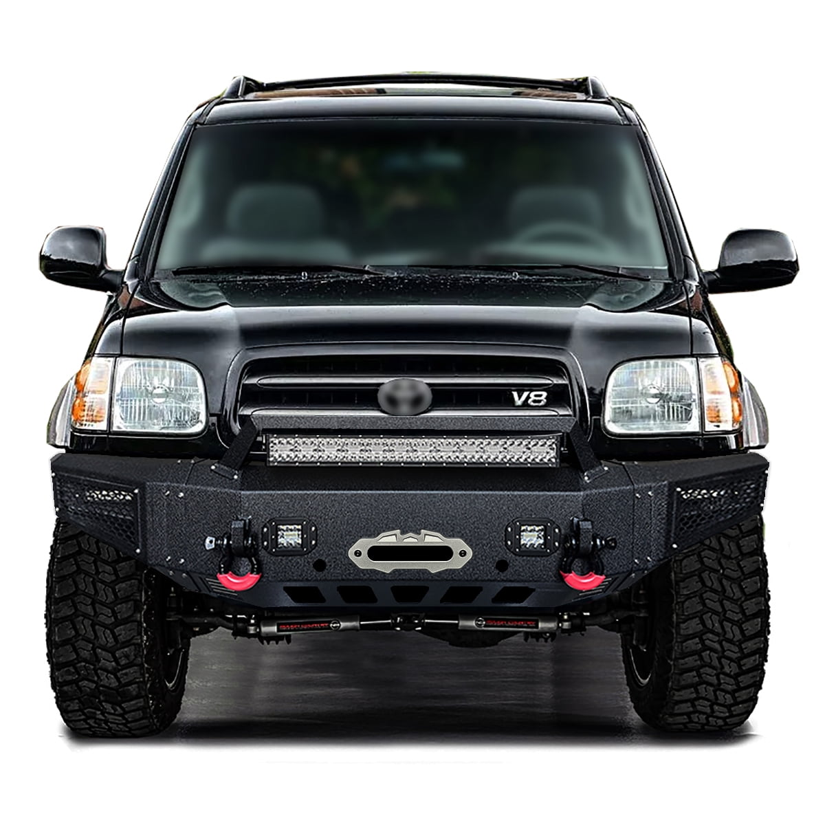 Vijay Compatible with 2001-2002-2003-2004 Toyota Sequoia Steel Front Bumper with Winch Plate and LED Lights
