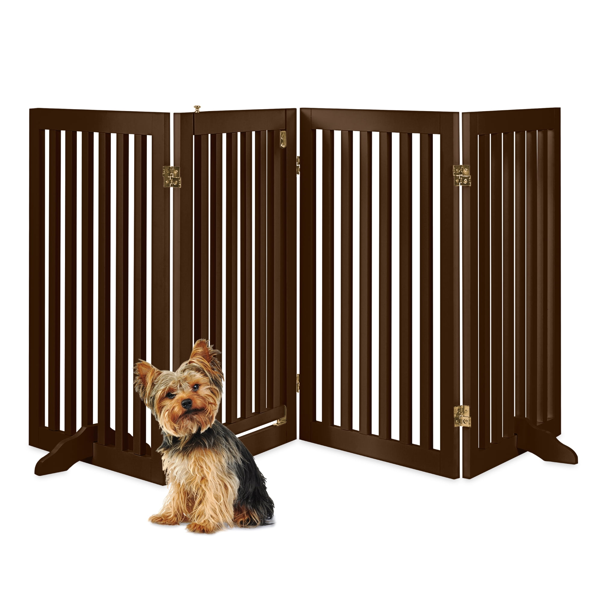 Best Choice Products 31.5in 4Panel Freestanding Wooden Pet Gate w/ Walk Through Door