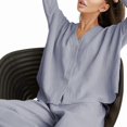thumbnail image 2 of Conjuntos de Ropa de Estar por Casa de de Algodón para Mujer: Camisa Informal de Larga con Cuello en V y Pantalones Anchos. Gris L, 2 of 7