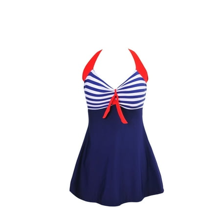 2 Piece Skirtini Swimsuit FeelinGirl Women's One Piece Vintage Sailor Swimsuit Halter Neck Skirtini Swimdress ()