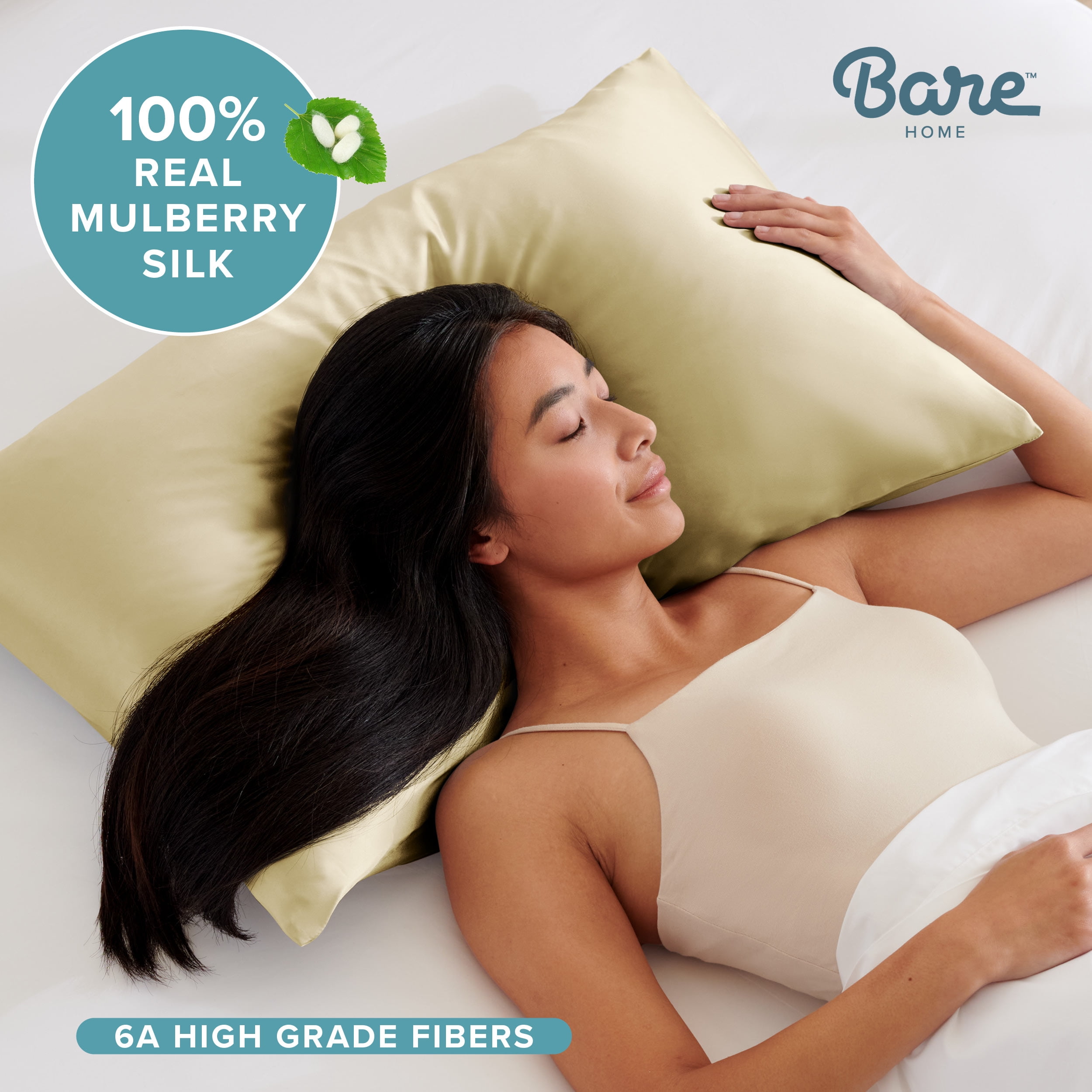 Bare Home 100% Mulberry Silk Envelope Pillowcase - Perfect for Hair and Skin - Premium 6A Grade, 19 Momme Silk - Queen, Champagne