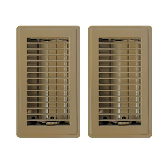 4in x 8in Basic Brown Metal Heating and Cooling Floor Louvered Register (2 PACK) - Overall Dimensions 5 1/2in x 9 1/2in