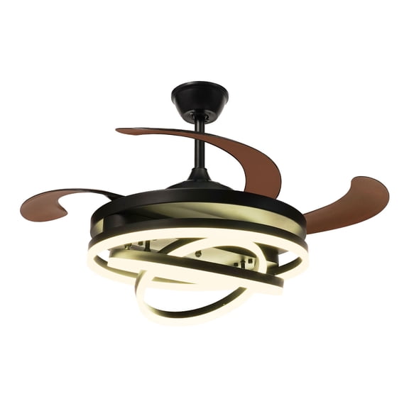 42" Retractable Ceiling Fan,Modern LED Fan Light Lamp W/Remote Control Dimmable Ceiling Chandelier 4Blades,3 Colors 3 Speed Invisible Blades Silent Smart Fan for Bedroom,Living Room,Dining Room