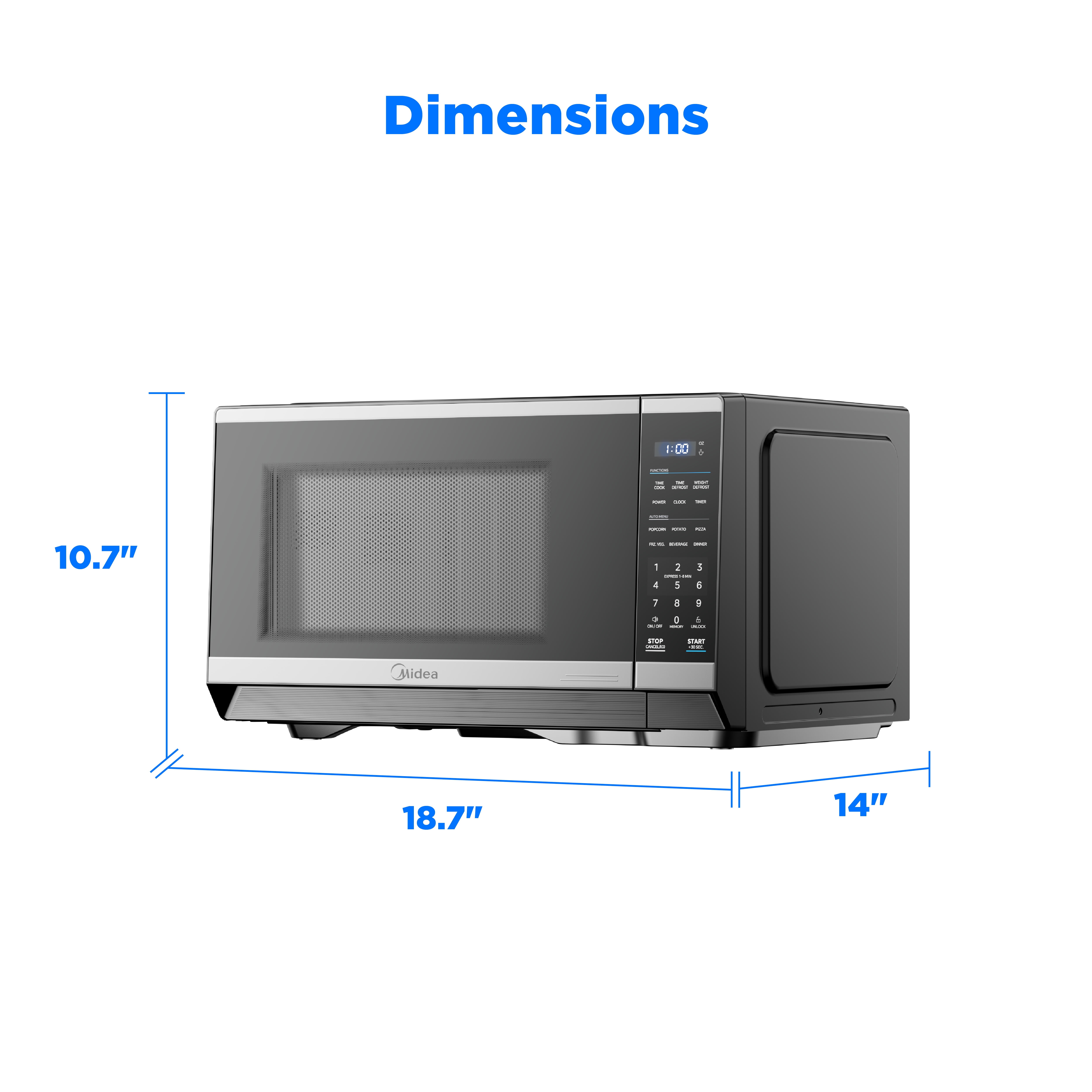 Midea Countertop Microwave Oven, 0.9 Cu Ft, 900 Watts, 11 Power Levels, Compact, Stainless Steel