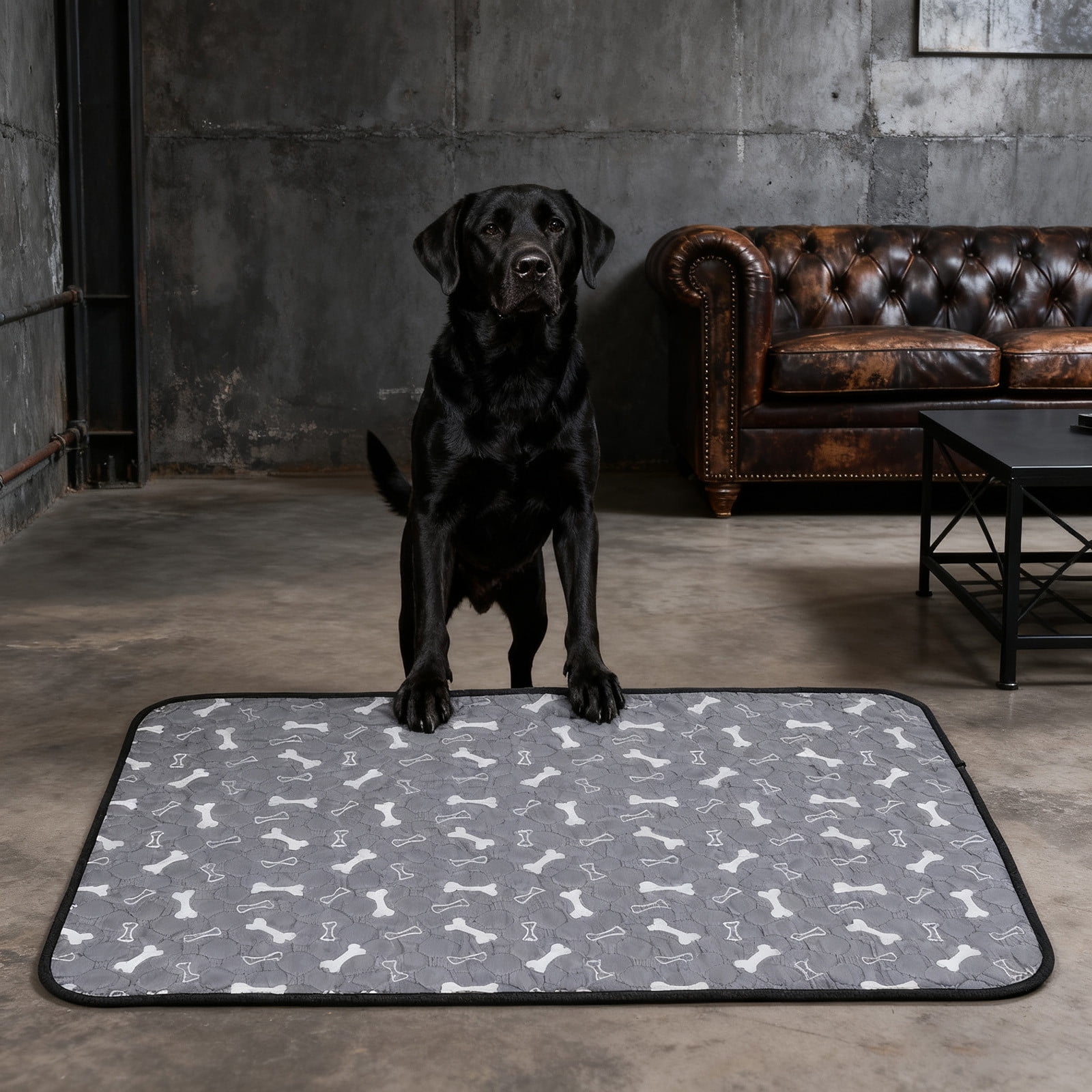 Lunxisen 1 Pcs Washable Pee Pads for Dogs, Puppy Pads Washable with Bone Print,Absorbent Reusable Whelping Pads Non-Slip Dog Mats for Floor Protector, Couch Cover, Crate.(70*100cm)