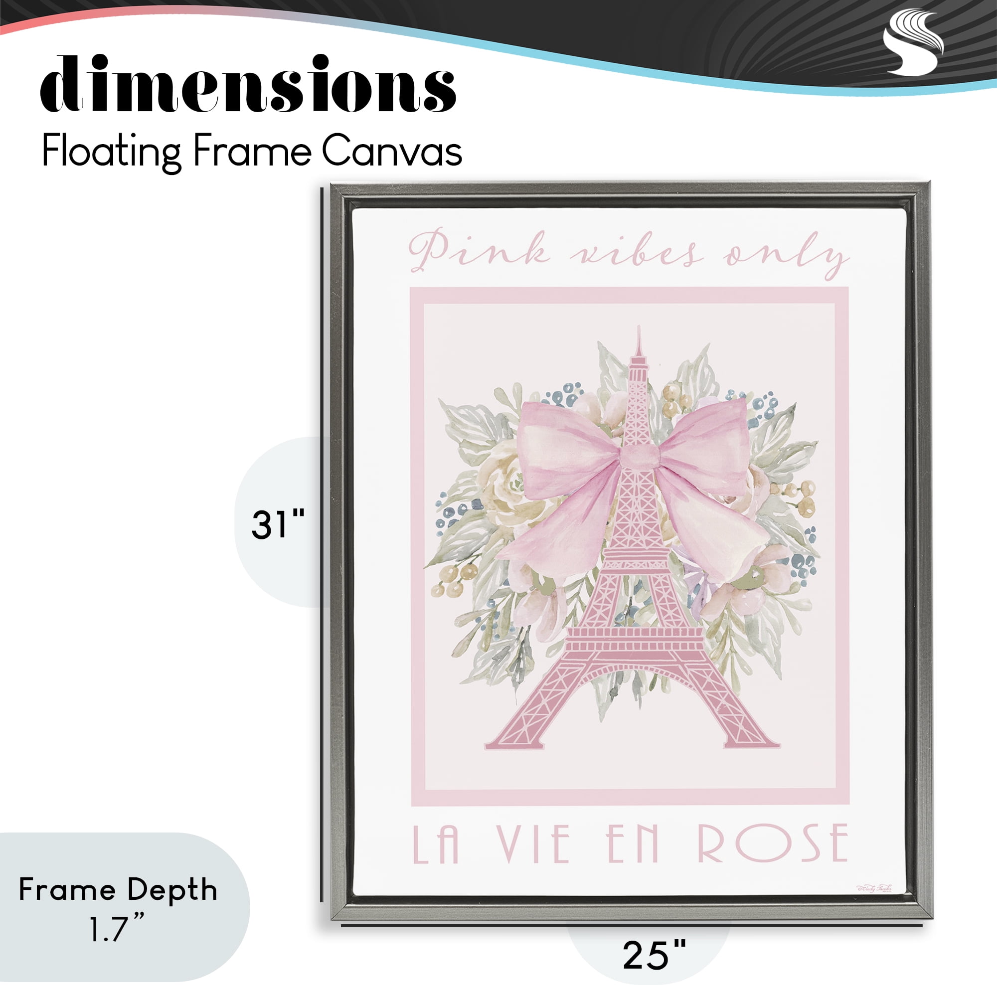 Stupell Industries Pink Vibes Only Paris Gray Framed Floater Canvas Wall Art, design by Cindy Jacobs
