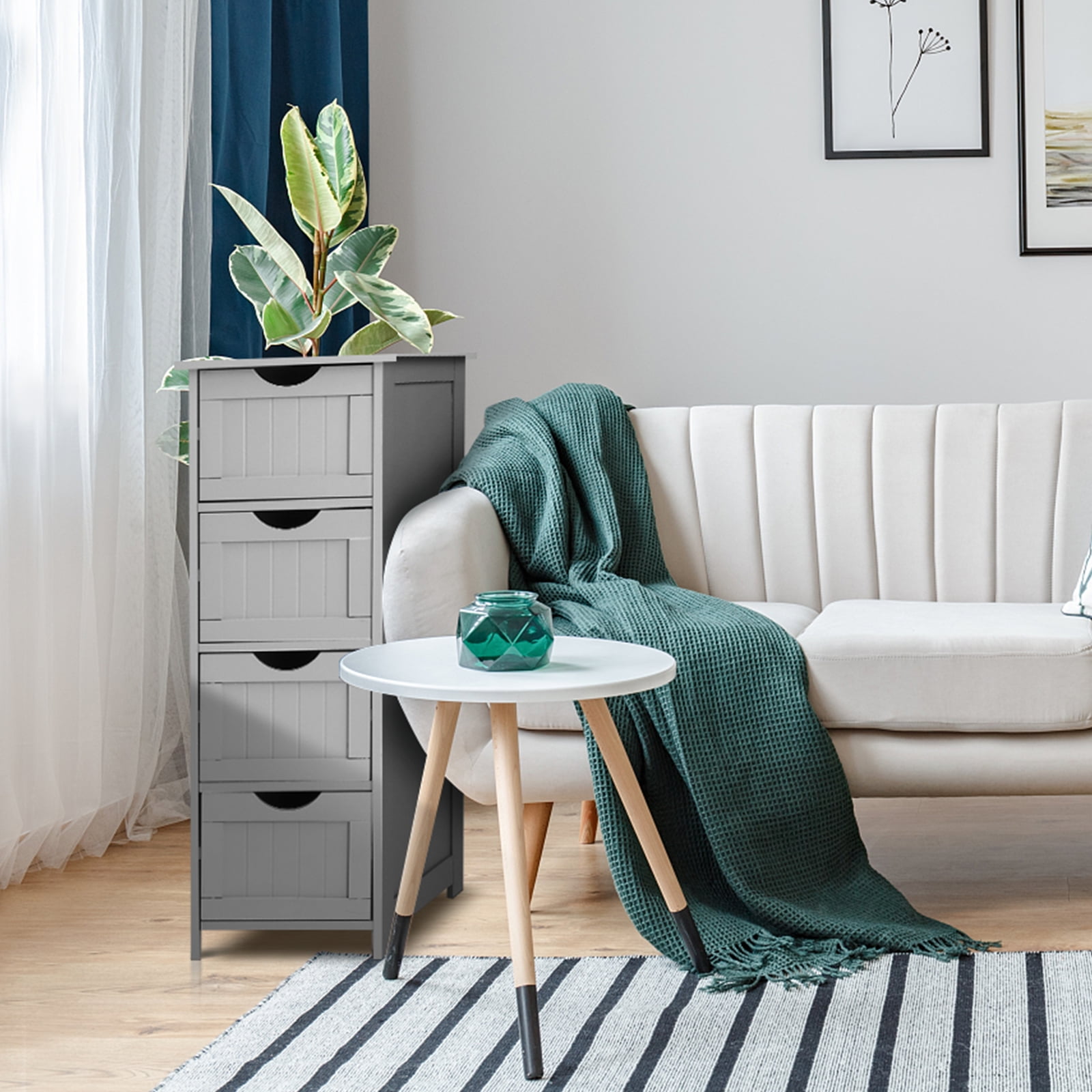 VINGLI Bathroom Cabinet 4 Drawers Storage Organizer Freestanding Bathroom Floor Cabinet Side Corner Storage for Bathroom Living Room Kitchen Office Grey 12" X 12" X 32"