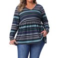 thumbnail image 1 of Blusas Vintage de Talla Grande para Mujeres Agnes Orinda, Tops Babydoll a Rayas Boho, Cuello en V, Mangas Largas, Cintura Elástica, Blusa Casual 1X Azul, 1 of 6