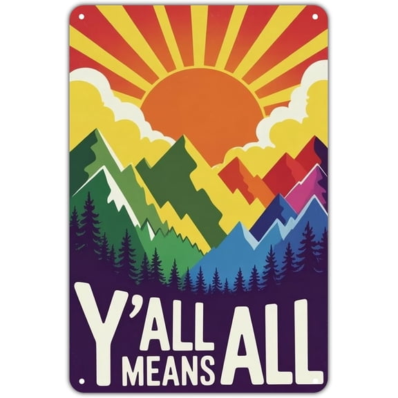 Y'all Means All Vintage Tin Sign Colorful Mountains Metal Wall Decor for Garden Yard Bar Porch Home Bedroom Kitchen 8 x 12 Inch