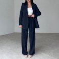 thumbnail image 2 of QATAINLAV Womens Blazer 2 Piece Outfits Business Work Dressy Casual Suit Set with Pocket Long Sleeve Blazers and Wide Leg Dress Pants Sets, Dark Blue, M, 2 of 8