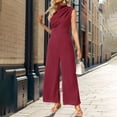 thumbnail image 5 of Women's Wide Leg Jumpsuit Mock Neck Cap Sleeve Elegant Dressy Casual Outfit, 5 of 6