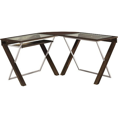 Office Star X-Text L-Shaped Computer Desk with Glass Top