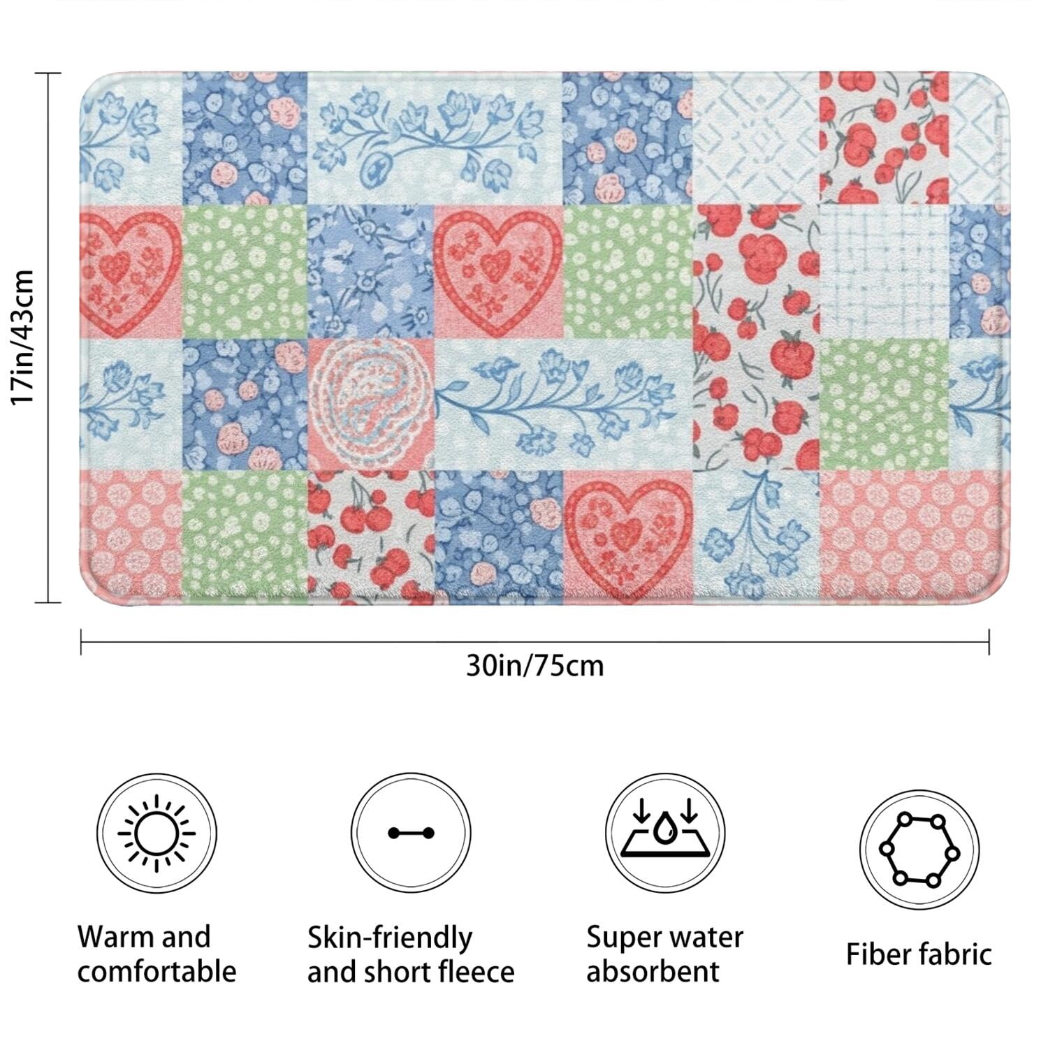 Pioneer Flower Floral Print Pattern Bathroom Rugs Mat, Non Slip Microfiber Bathroom Rug with Rubber Backing, Soft Mats for Bathroom Floor Tub Shower, 17"x30"