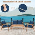 thumbnail image 4 of Patiojoy 4PCS Patio Rattan Furniture Set Wood Frame Cushioned Sofa with Coffee Table Sectional Conversation Sofa Set for Garden Navy, 4 of 8