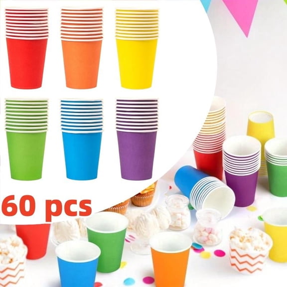 60 Pcs Disposable Paper Cups, 9-ounce Coffee Cups, Hot or Cold Beverage, Suitable for Weddings, Birthdays, Parties, Picnics, Barbecues, Textiles & Soft Furnishings